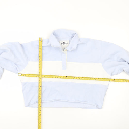 Hollister Women’s Blue & White Henley Sweatshirt S Casual Pullover