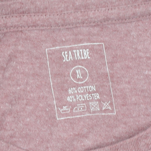Sea Tribe Men’s Pink XL Graphic Crew Neck Cotton Blend T-Shirt