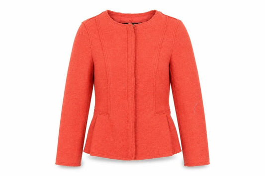 Front view of Zara Basic Women's Red Collarless Blazer Jacket, size S