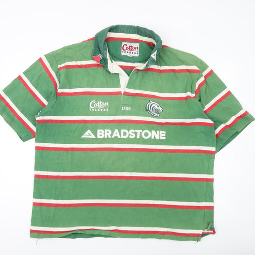 Cotton Traders Men’s 2XL Green Striped Rugby Polo Shirt