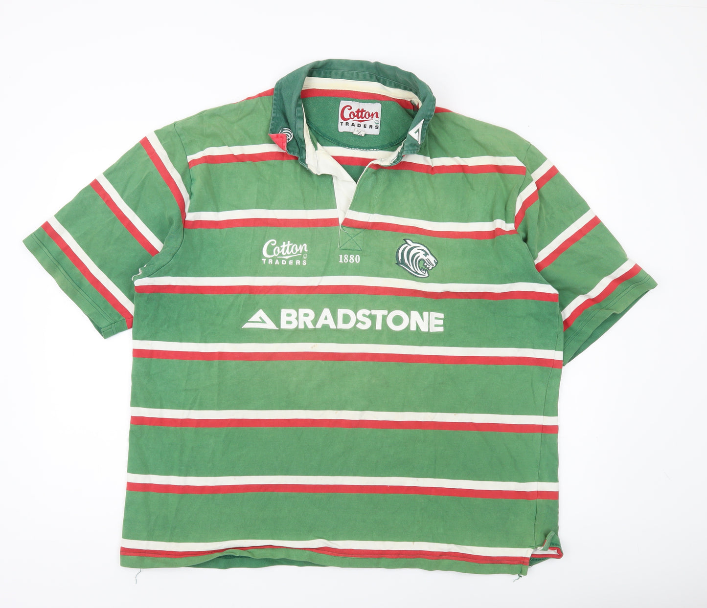 Cotton Traders Men’s 2XL Green Striped Rugby Polo Shirt