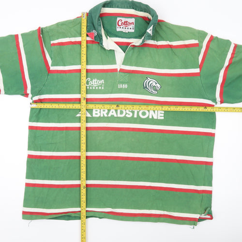 Cotton Traders Men’s 2XL Green Striped Rugby Polo Shirt