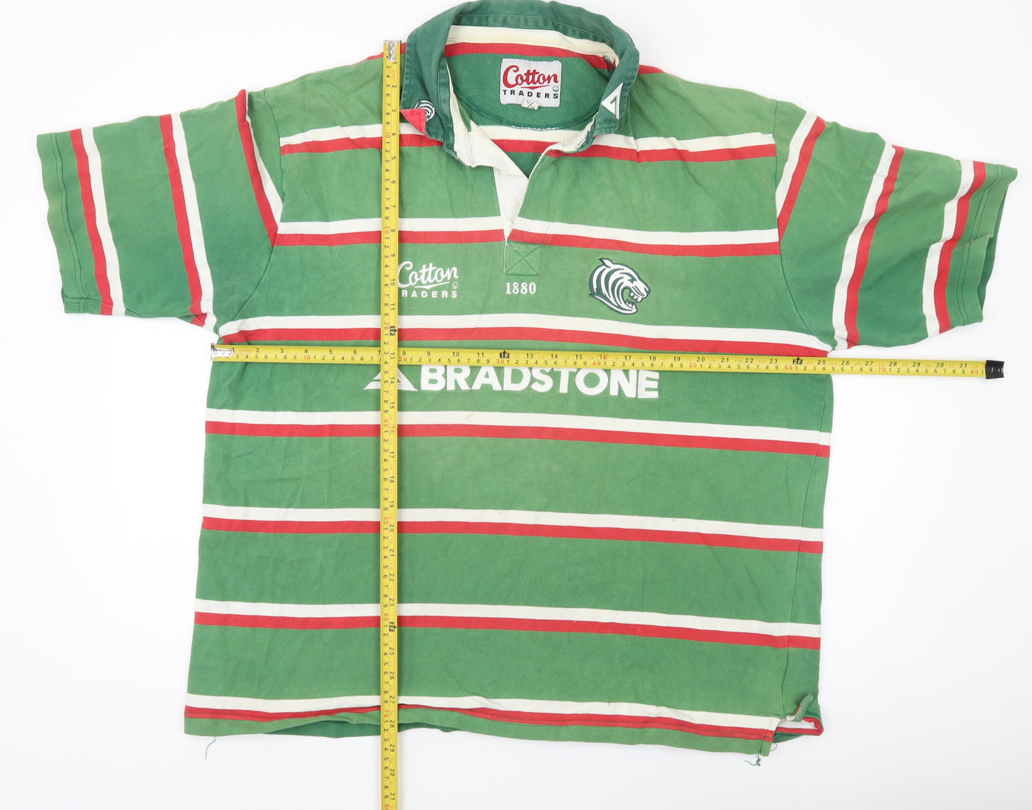 Cotton Traders Men’s 2XL Green Striped Rugby Polo Shirt