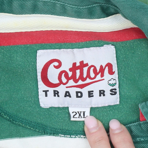 Cotton Traders Men’s 2XL Green Striped Rugby Polo Shirt