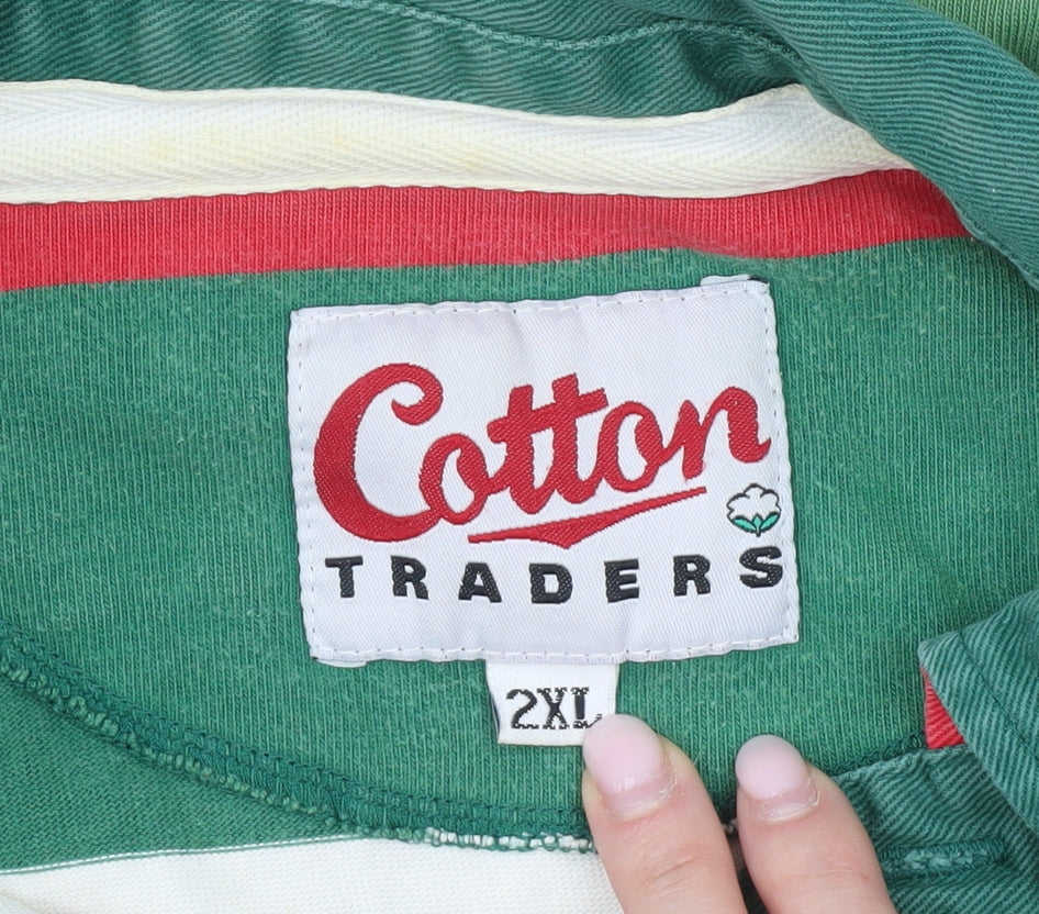 Cotton Traders Men’s 2XL Green Striped Rugby Polo Shirt