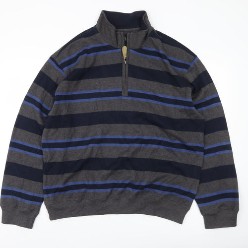 Van Heusen Men’s Grey Blue Striped 1/4 Zip Cotton Sweatshirt XL