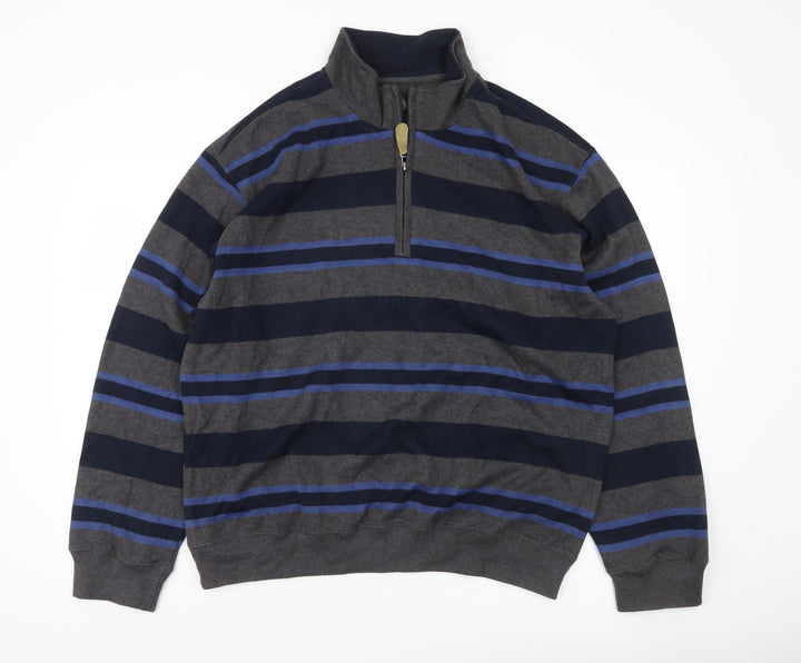Van Heusen Men’s Grey Blue Striped 1/4 Zip Cotton Sweatshirt XL