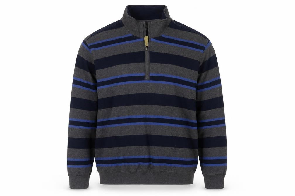 Front view of Van Heusen Men’s Grey Blue Striped 1/4 Zip Cotton Sweatshirt XL