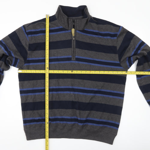 Van Heusen Men’s Grey Blue Striped 1/4 Zip Cotton Sweatshirt XL