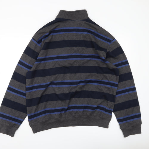 Van Heusen Men’s Grey Blue Striped 1/4 Zip Cotton Sweatshirt XL