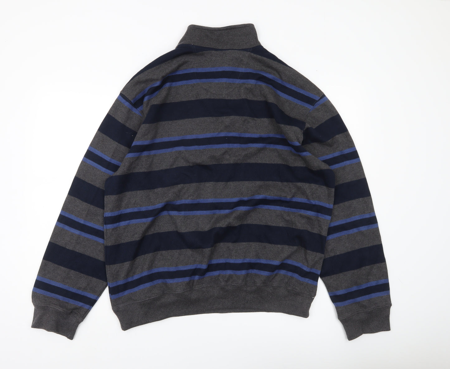 Van Heusen Men’s Grey Blue Striped 1/4 Zip Cotton Sweatshirt XL