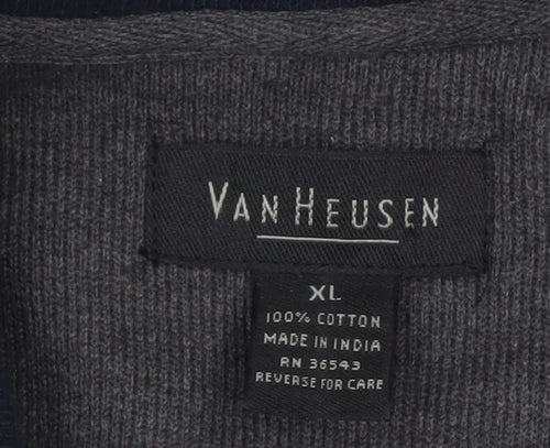 Van Heusen Men’s Grey Blue Striped 1/4 Zip Cotton Sweatshirt XL