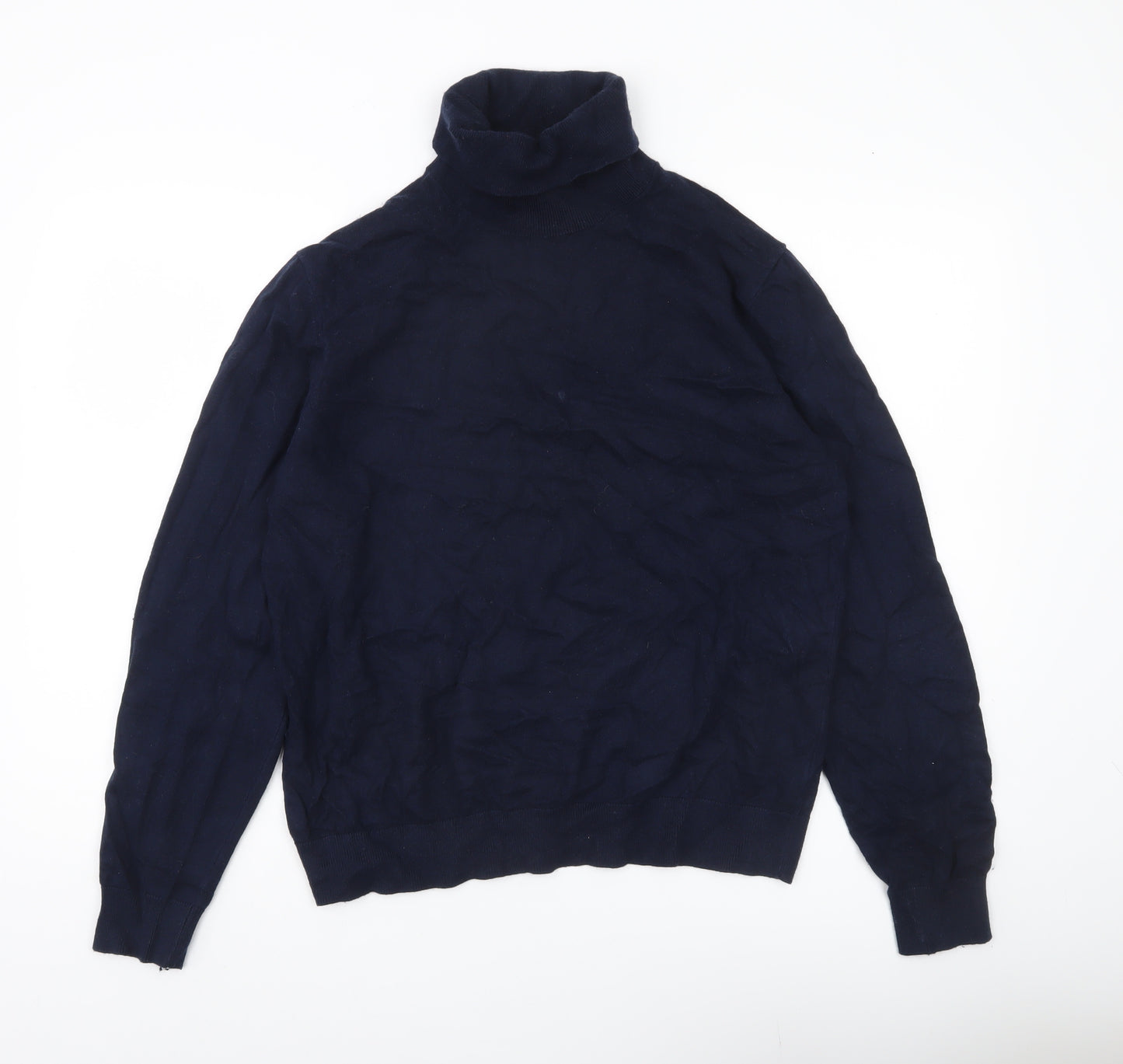 Marks and Spencer Men’s Blue Roll Neck Jumper Size L Cotton Wool Blend