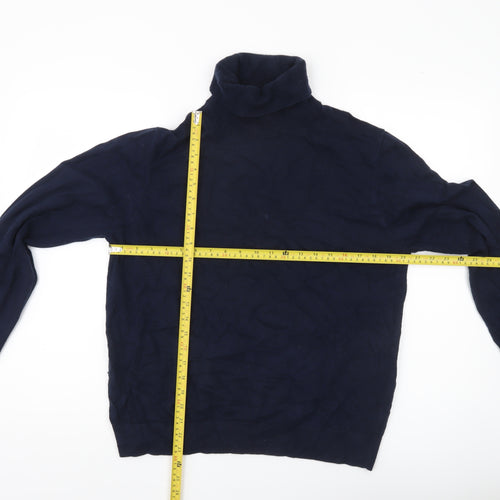 Marks and Spencer Men’s Blue Roll Neck Jumper Size L Cotton Wool Blend