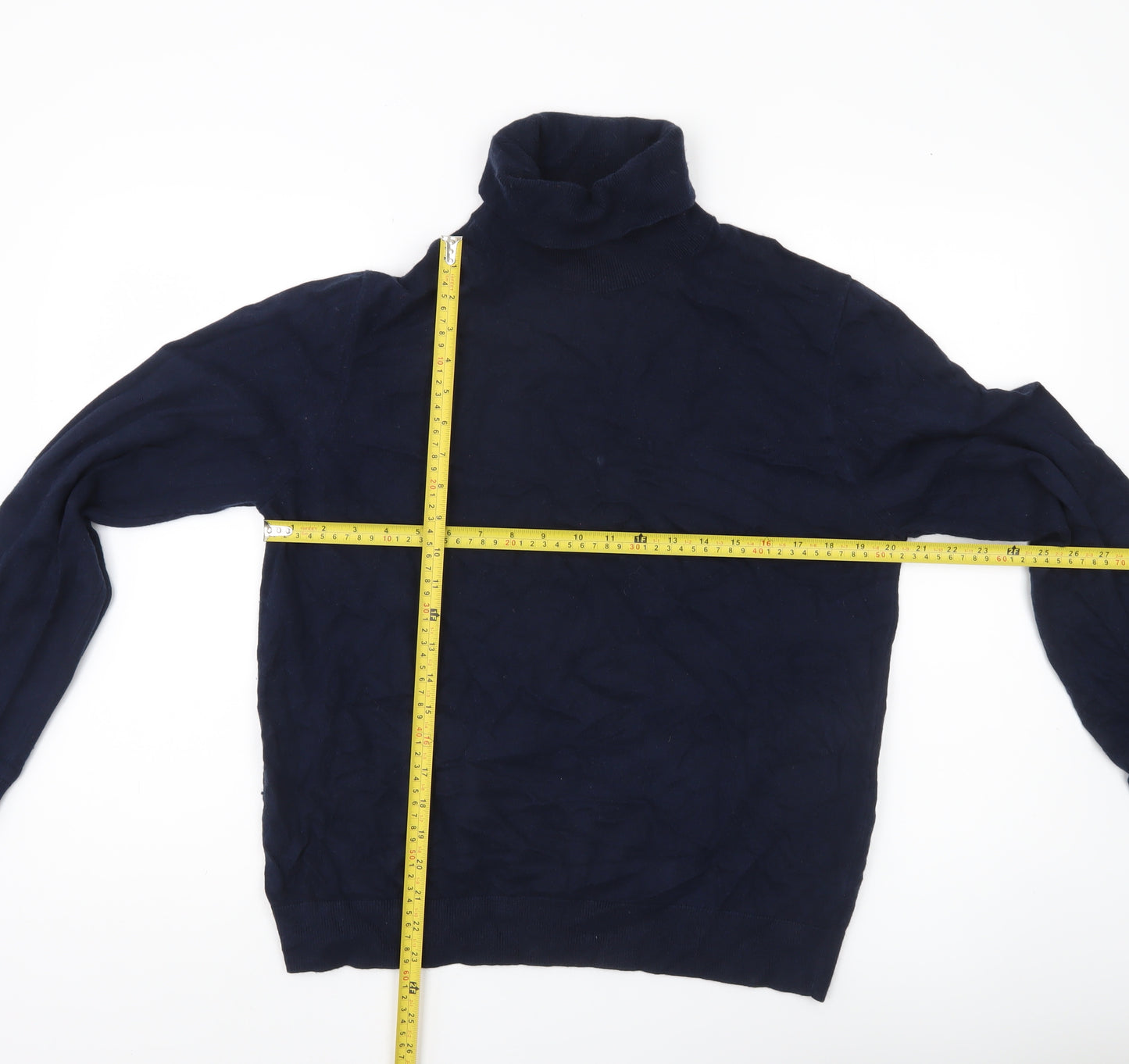Marks and Spencer Men’s Blue Roll Neck Jumper Size L Cotton Wool Blend