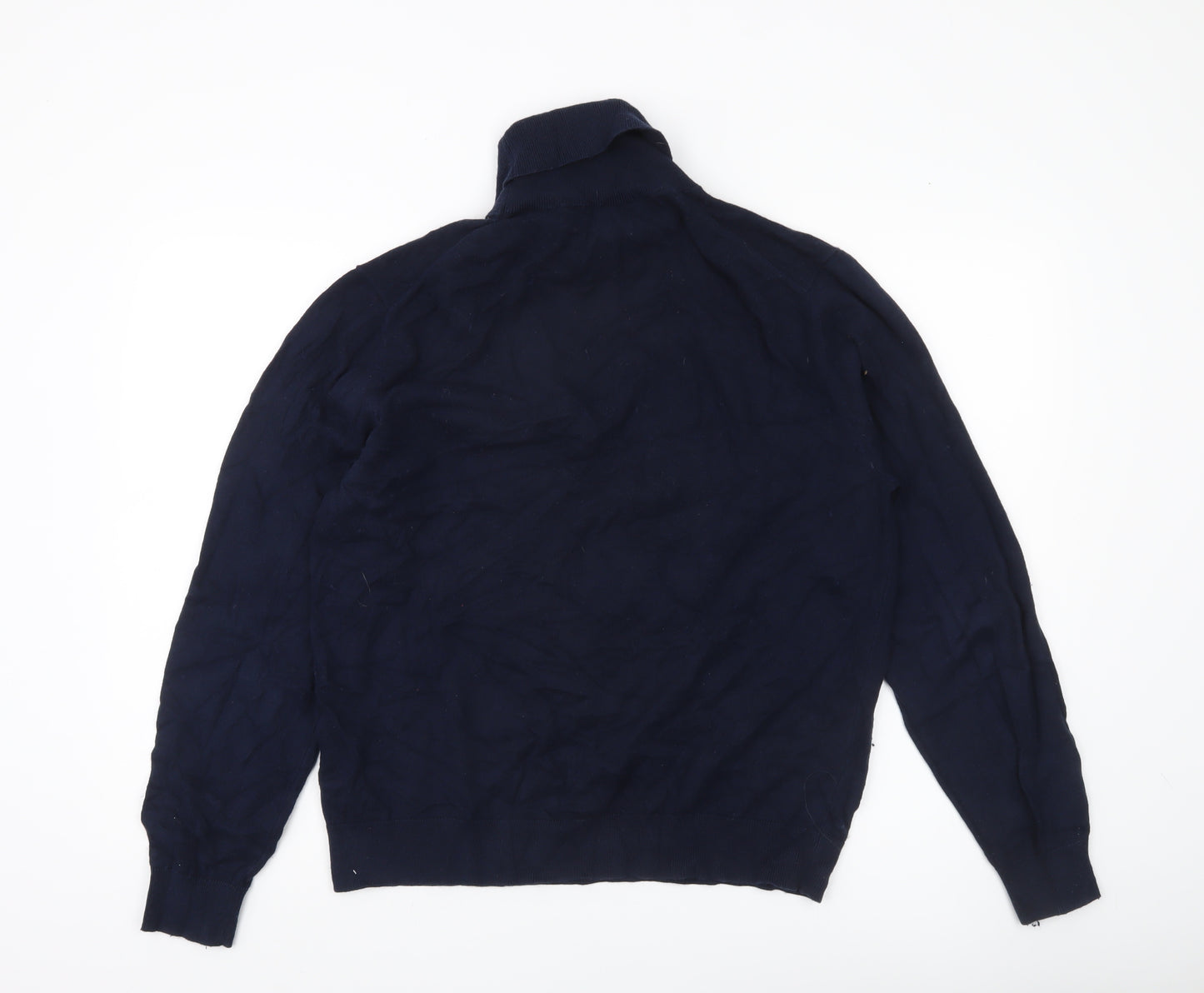 Marks and Spencer Men’s Blue Roll Neck Jumper Size L Cotton Wool Blend