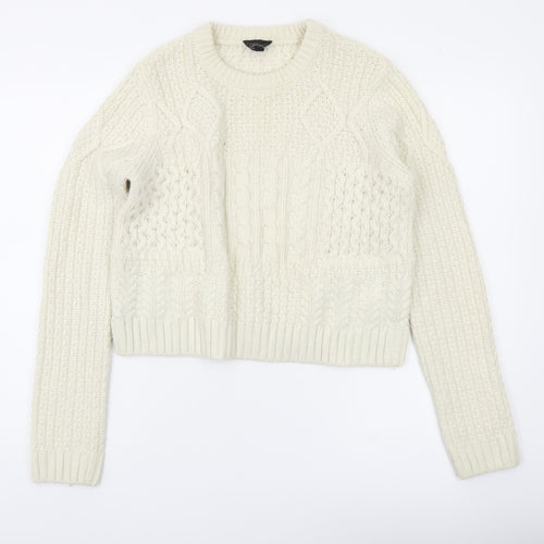 Topshop Women Ivory Cable-Knit Jumper UK 12 Regular Fit