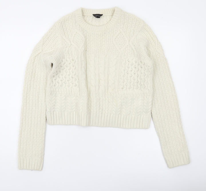 Topshop Women Ivory Cable-Knit Jumper UK 12 Regular Fit