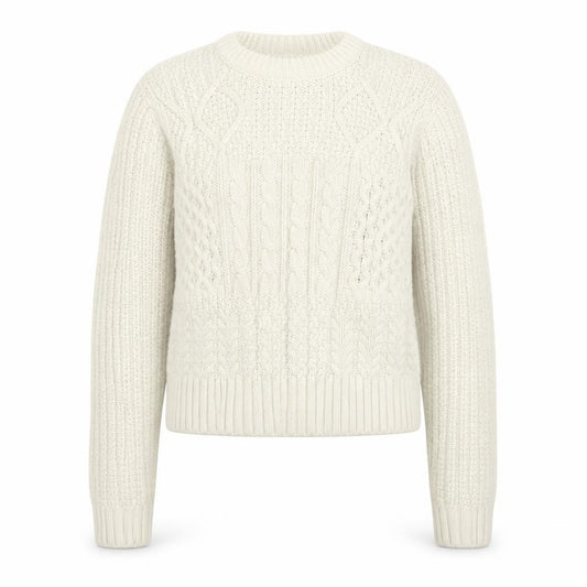 Front view of Topshop Women Ivory Cable-Knit Jumper UK 12 Regular Fit