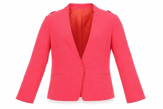 Front view of Gerard Darel women’s red viscose blazer, size UK 8, one button jacket