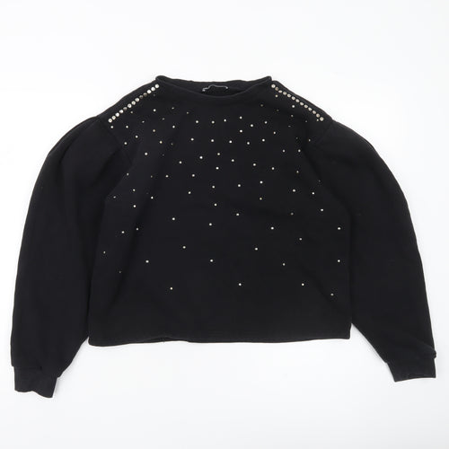 Zara Women Black Studded Pullover Sweatshirt Size S
