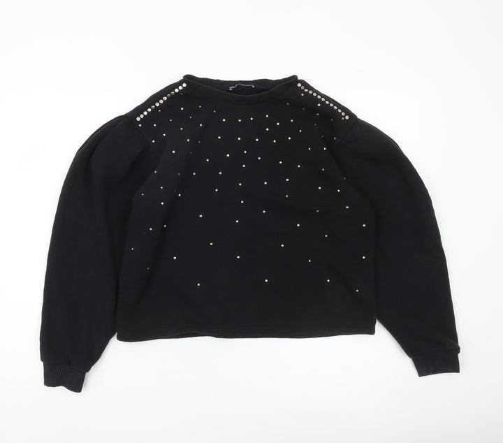 Zara Women Black Studded Pullover Sweatshirt Size S