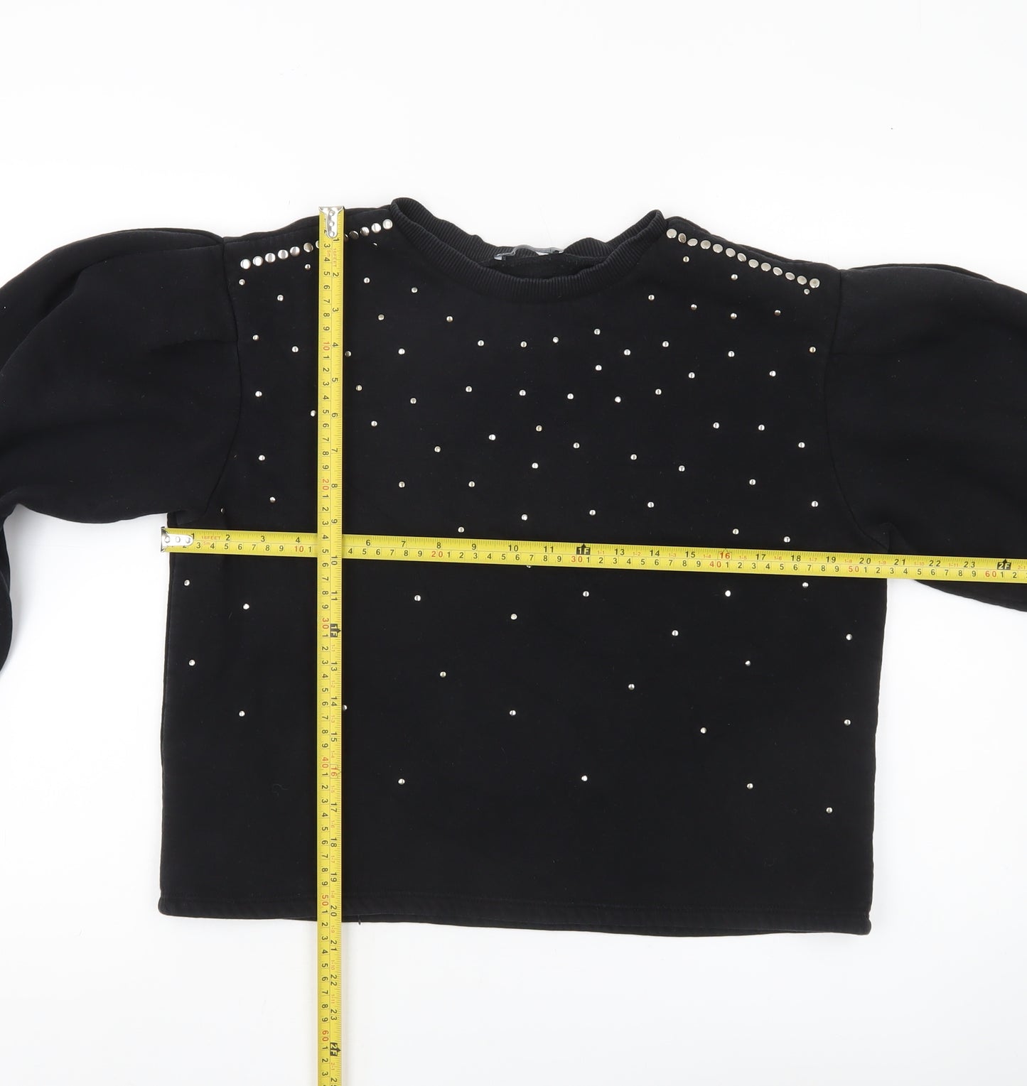 Zara Women Black Studded Pullover Sweatshirt Size S