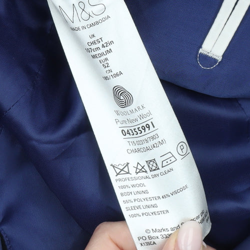 Marks and Spencer Men's Charcoal Wool Blazer 42 Chest Regular Fit