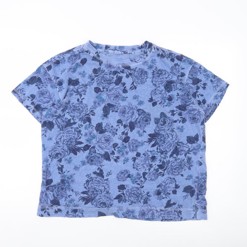 Old Navy Women’s Blue Floral Cotton T-Shirt Size M Short Sleeve