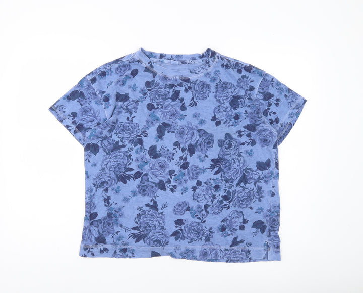 Old Navy Women’s Blue Floral Cotton T-Shirt Size M Short Sleeve