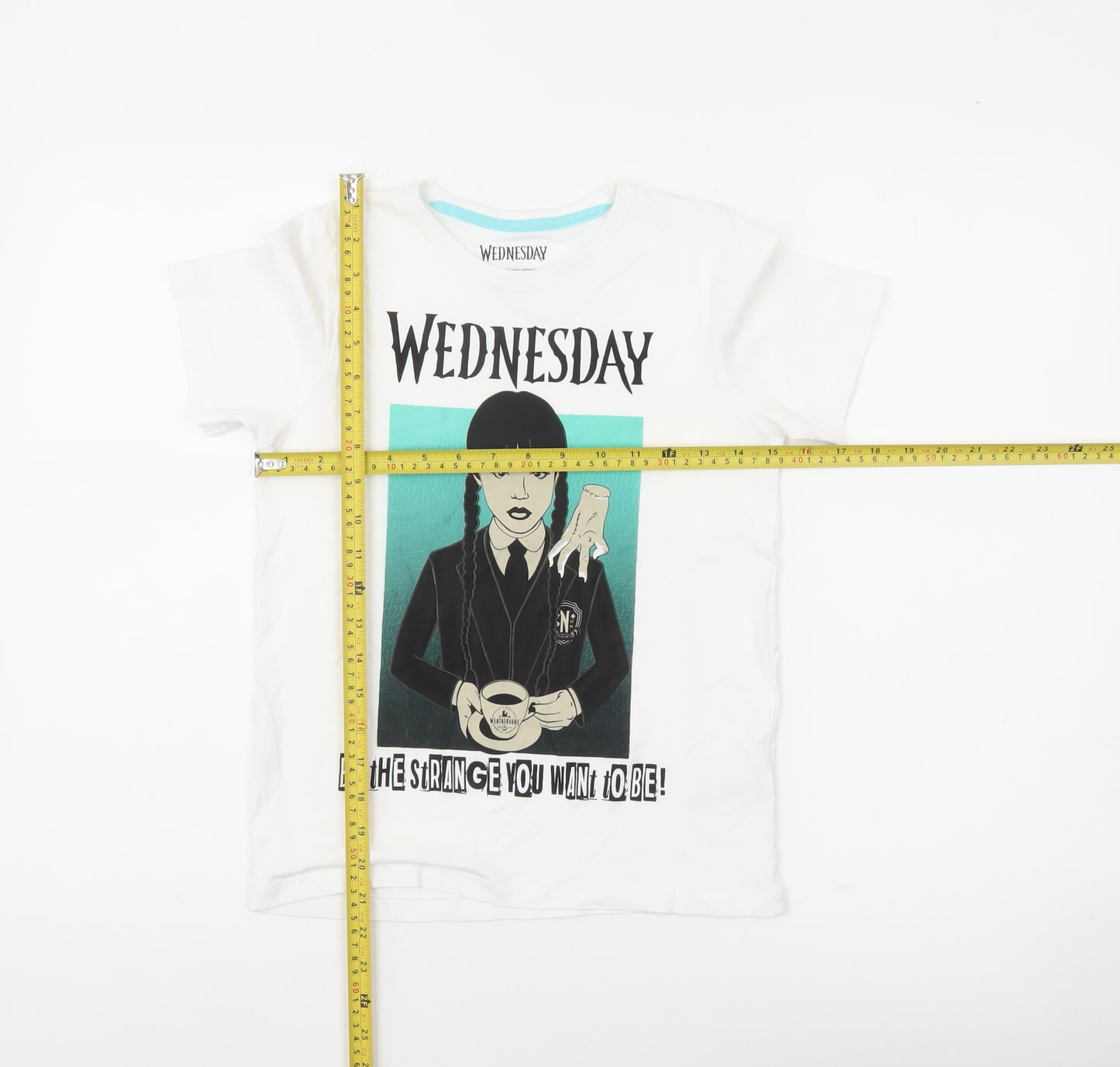 Wednesday Girls White Graphic T-Shirt 11-12 Years Gothic Casual Tee