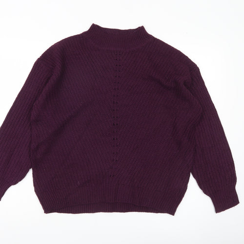 Beloved Womens Purple Mock Neck Chunky Knit Pullover Jumper M