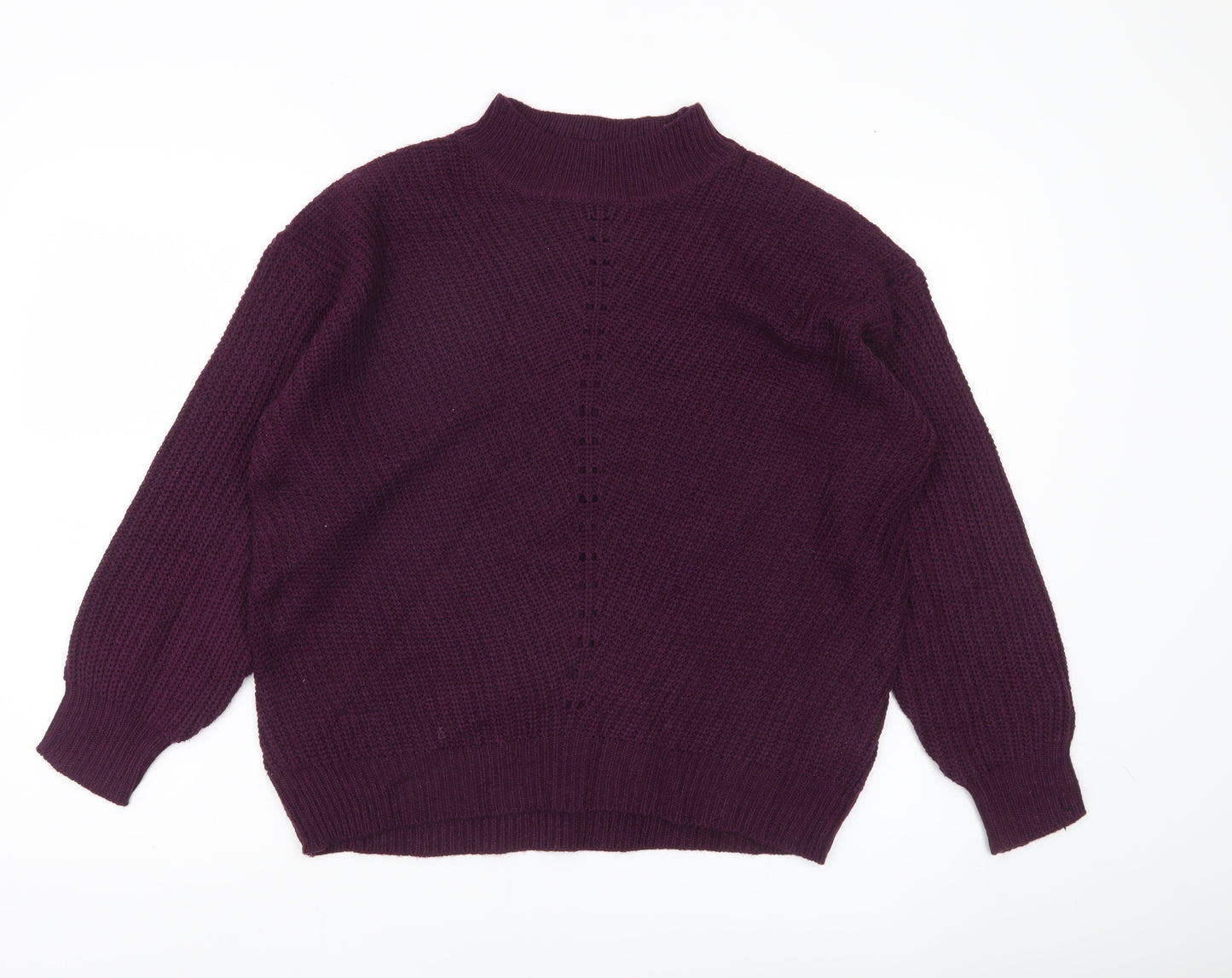 Beloved Womens Purple Mock Neck Chunky Knit Pullover Jumper M