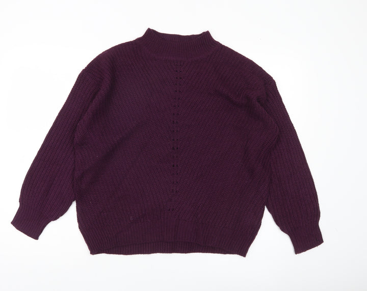 Beloved Womens Purple Mock Neck Chunky Knit Pullover Jumper M