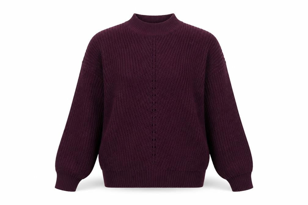 Front view of Beloved women’s purple mock neck chunky knit jumper m
