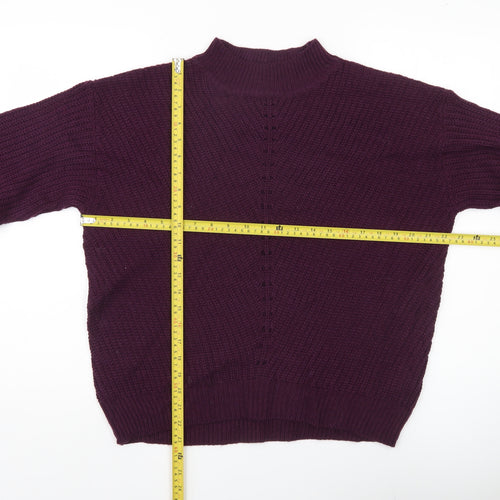 Beloved Womens Purple Mock Neck Chunky Knit Pullover Jumper M
