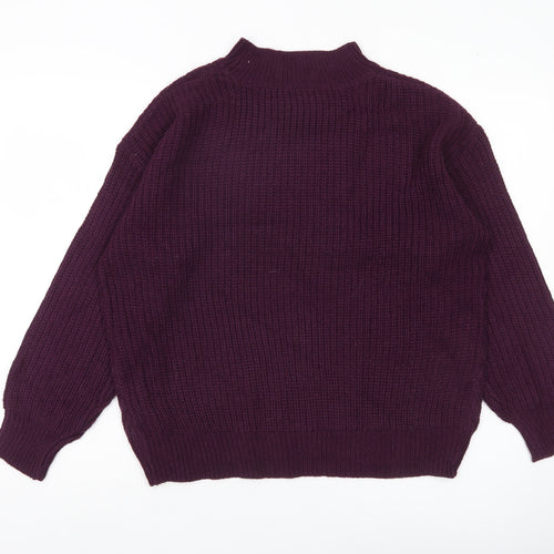 Beloved Womens Purple Mock Neck Chunky Knit Pullover Jumper M