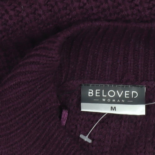Beloved Womens Purple Mock Neck Chunky Knit Pullover Jumper M
