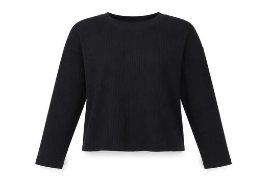 Front view of Time and Tru women’s black, size L, (12-14) long sleeve basic t-shirt