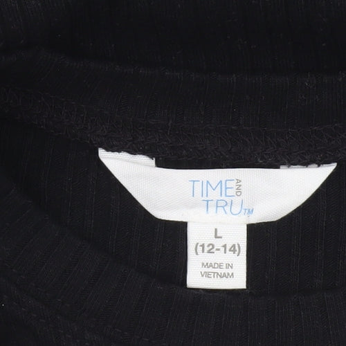 Time and Tru Womens Black Size L (12-14) Long Sleeve Basic T-Shirt