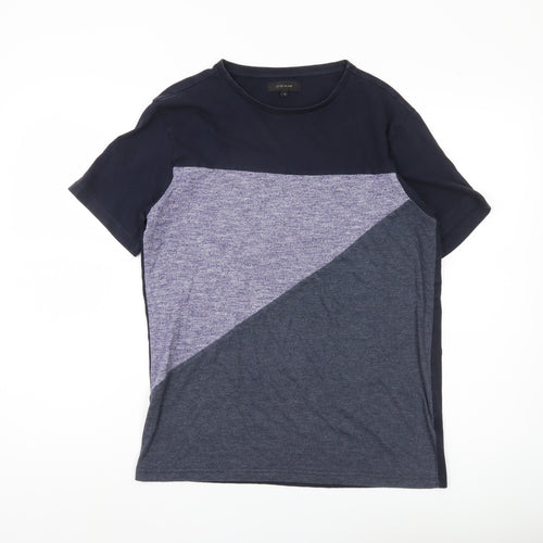River Island Men’s Blue Colourblock Cotton Crew Neck T-Shirt Size S