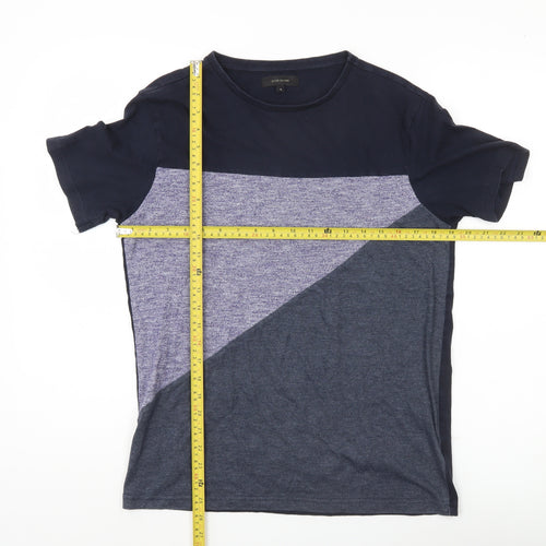 River Island Men’s Blue Colourblock Cotton Crew Neck T-Shirt Size S