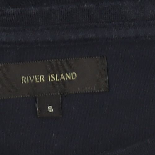 River Island Men’s Blue Colourblock Cotton Crew Neck T-Shirt Size S