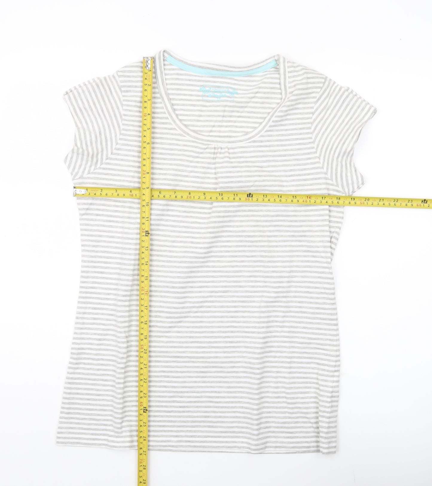 Peter Storm Womens Grey Striped Scoop Neck T-Shirt Size 14