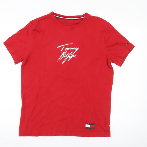 Tommy Hilfiger Men’s Red Medium Graphic Logo T-Shirt Cotton