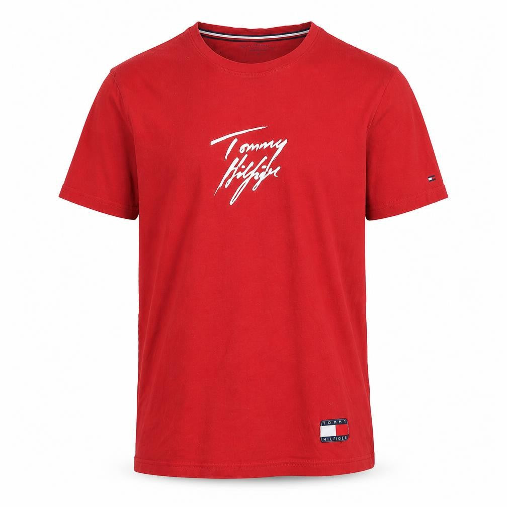 Front view of Tommy Hilfiger Men’s Red Medium Graphic Logo T-Shirt Cotton