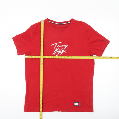 Tommy Hilfiger Men’s Red Medium Graphic Logo T-Shirt Cotton