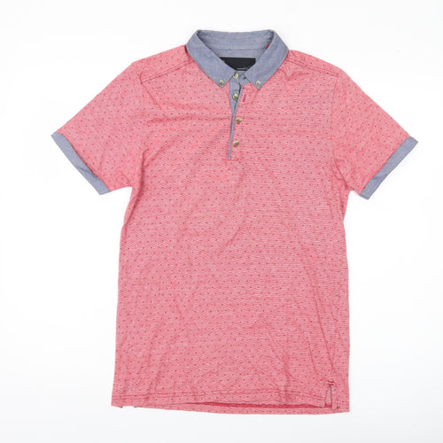 Next Men’s Red Polka Dot Cotton Polo Shirt Size S Short Sleeve