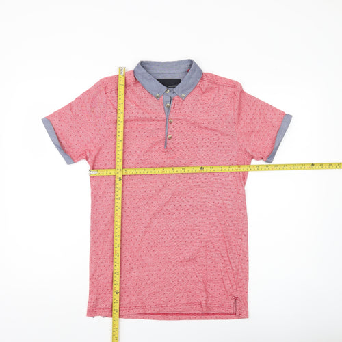 Next Men’s Red Polka Dot Cotton Polo Shirt Size S Short Sleeve