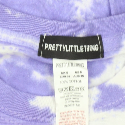 PrettyLittleThing Womens Purple Tie Dye Cotton T-Shirt Size S